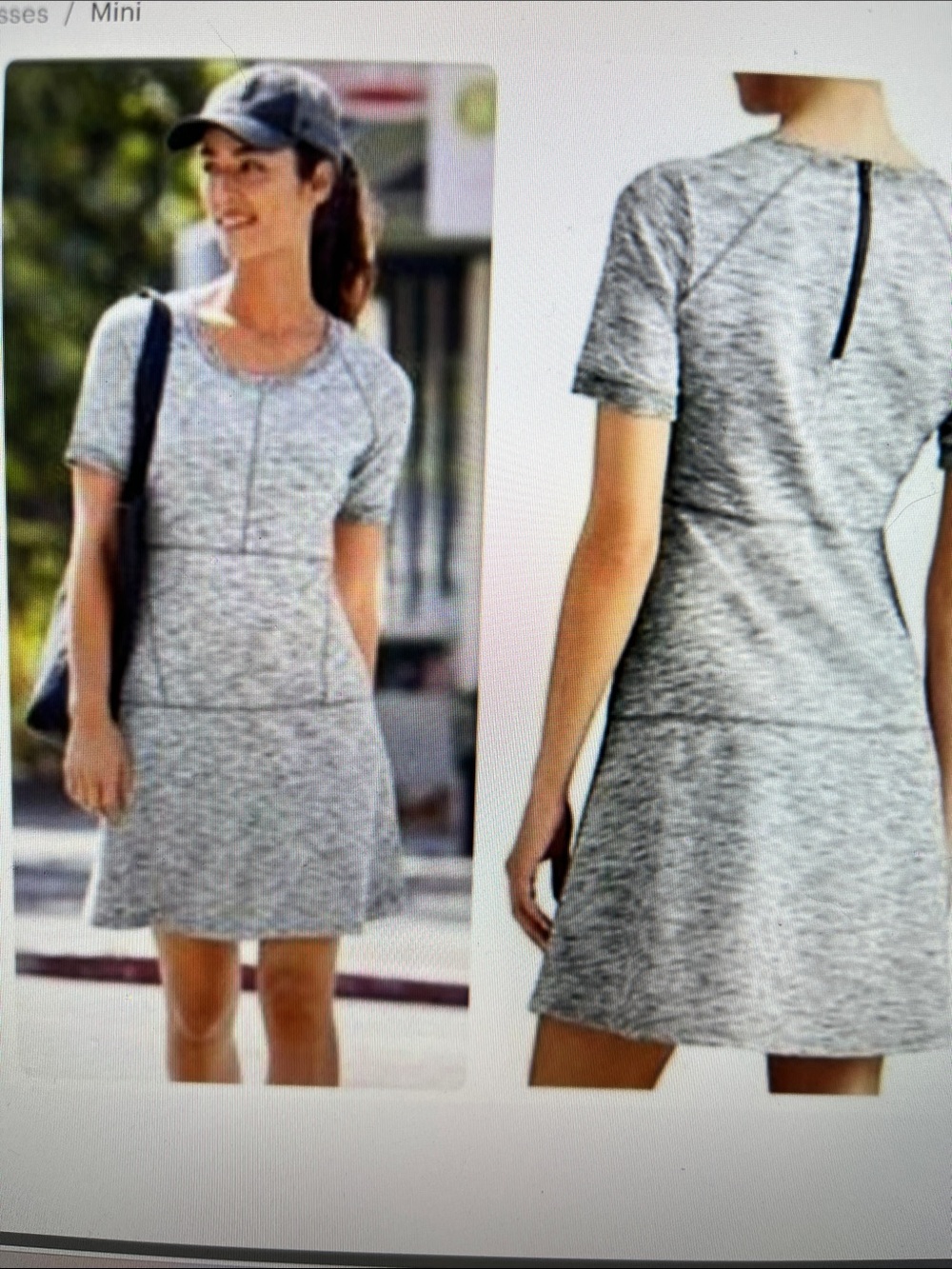 Athleta Heathered Gray En Route Short-Sleeve Fit & Flare Dress L